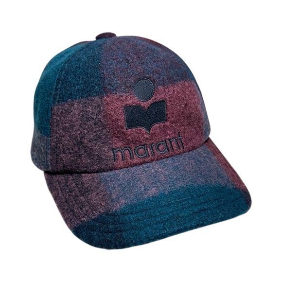 Isabel Marant Tyron Logo Embroidered Check Blanket Baseball Cap Hat One Size - Picture 1 of 12